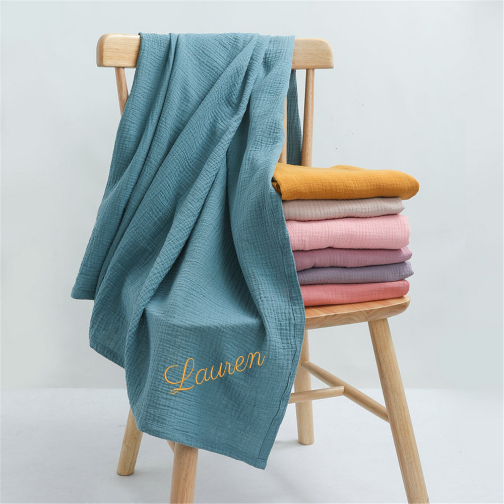 Muslin Swaddle Wrap - Kişiselleştirilmiş adı işlemeli özel bebek pamuk