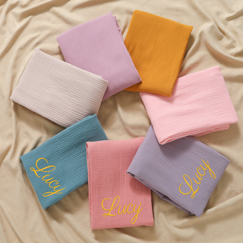 Muslin Swaddle Wrap - Kişiselleştirilmiş Adı Işlemeli Özel Bebek Pamuk
